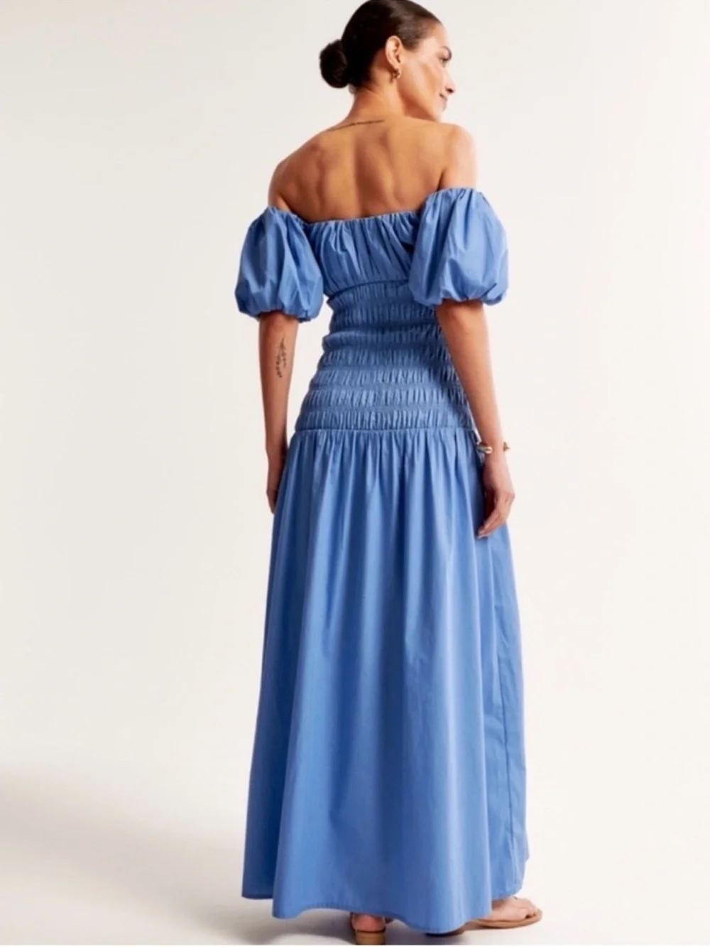 Abercrombie & Fitch Smocked Drop Waist Maxi Dress Blue Size MT
